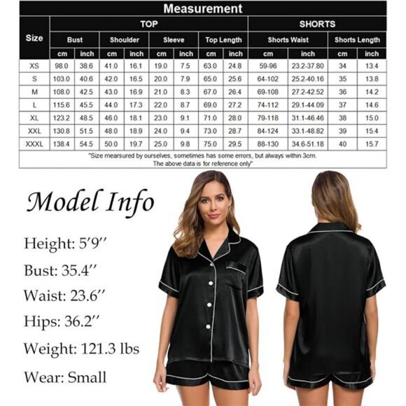Womens Silk Satin Pajamas Set Short  Sleeve Button Down Sleepwear Loungewear - Picture 6 of 6
